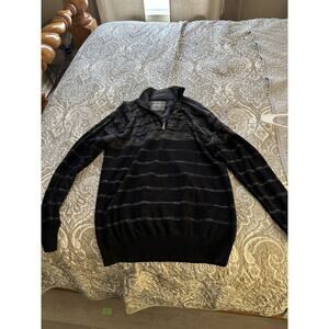 BKE Buckle Sweater 1/4 Zip Athletic Fit Mens Large Dark Blue Gray Knit Pullover